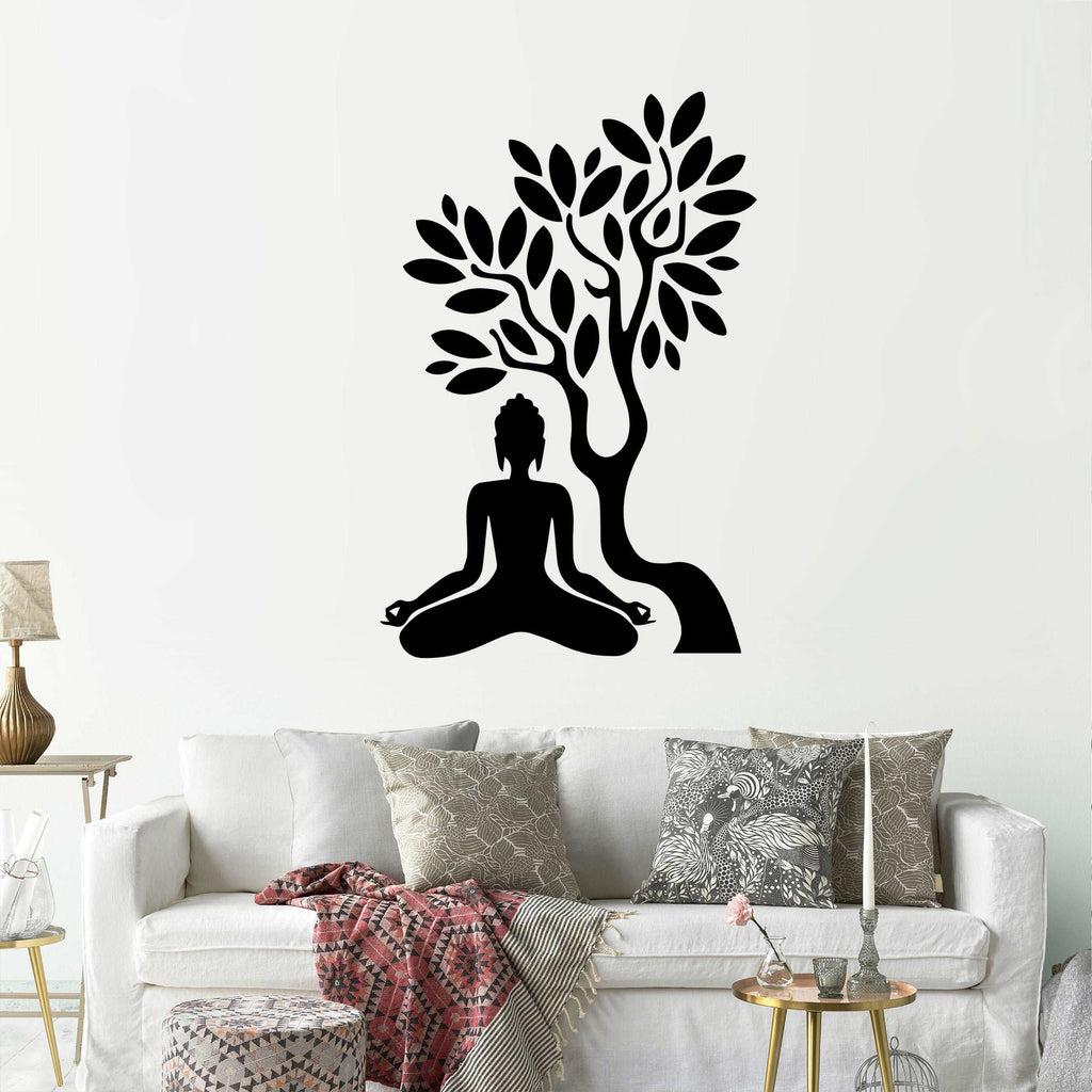 Buddhism Stencil Golden Buddha Drawing Wall decal, Buddhism, white, hand,  monochrome png | PNGWing